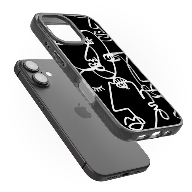 iPhone 16 Pro Max Abstract Continuous Line Faces Clear on Black Black Impact Phone Case