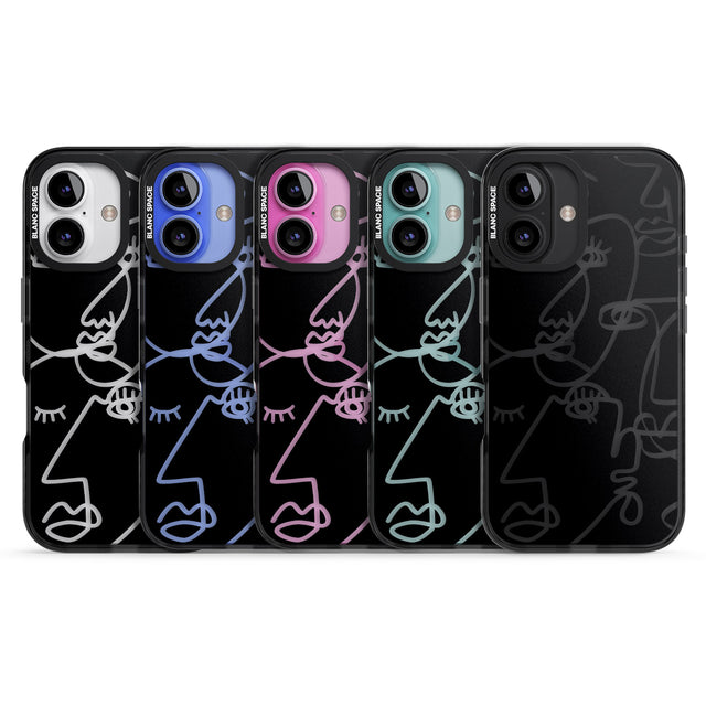 iPhone 16 Pro Max Abstract Continuous Line Faces Clear on Black Black Impact Phone Case