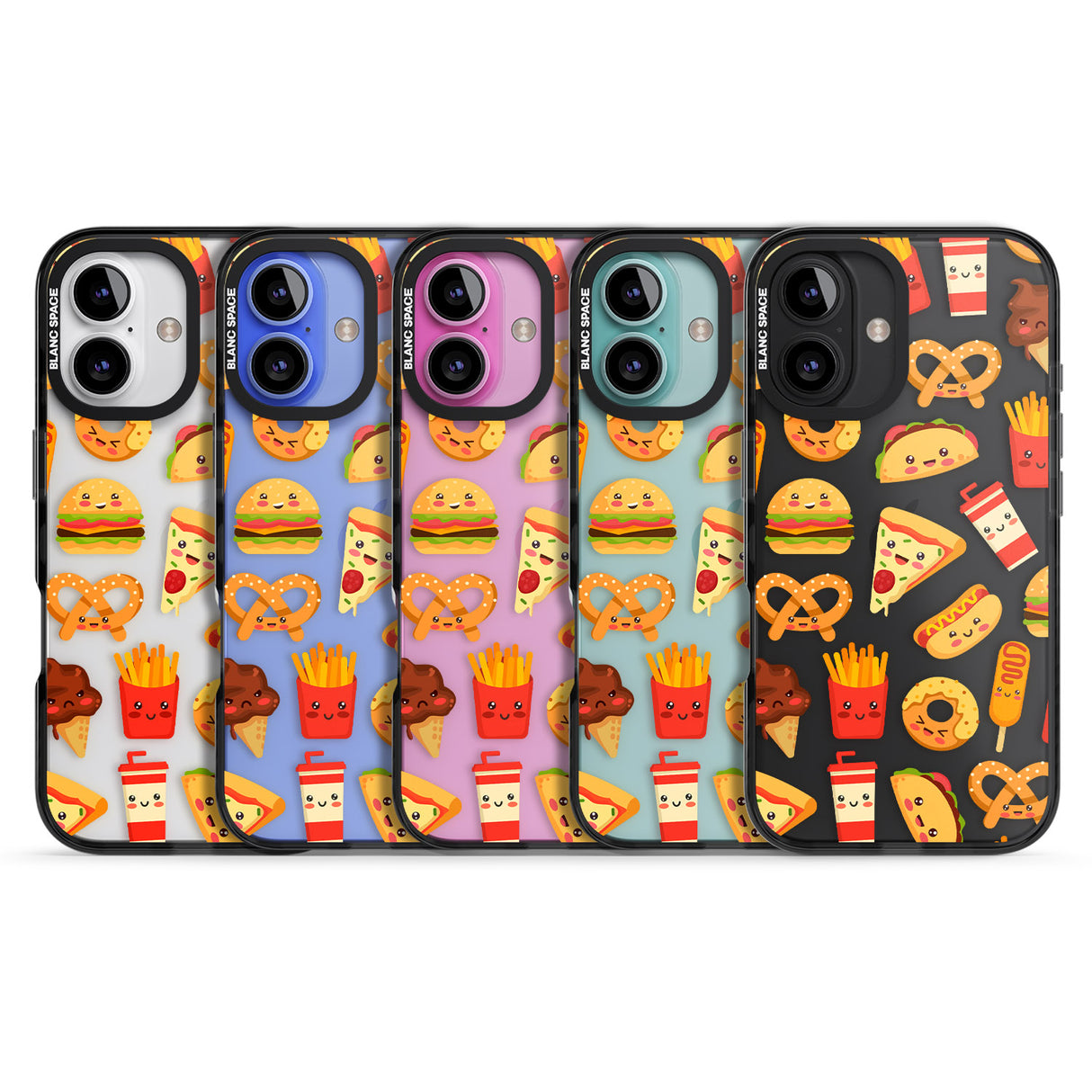 iPhone 16 Pro Max Fast Food Patterns Kawaii Fast Food Mix Black Impact Phone Case