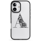 iPhone 16 Pro Max Floral Monogram Letter Black Impact Phone Case