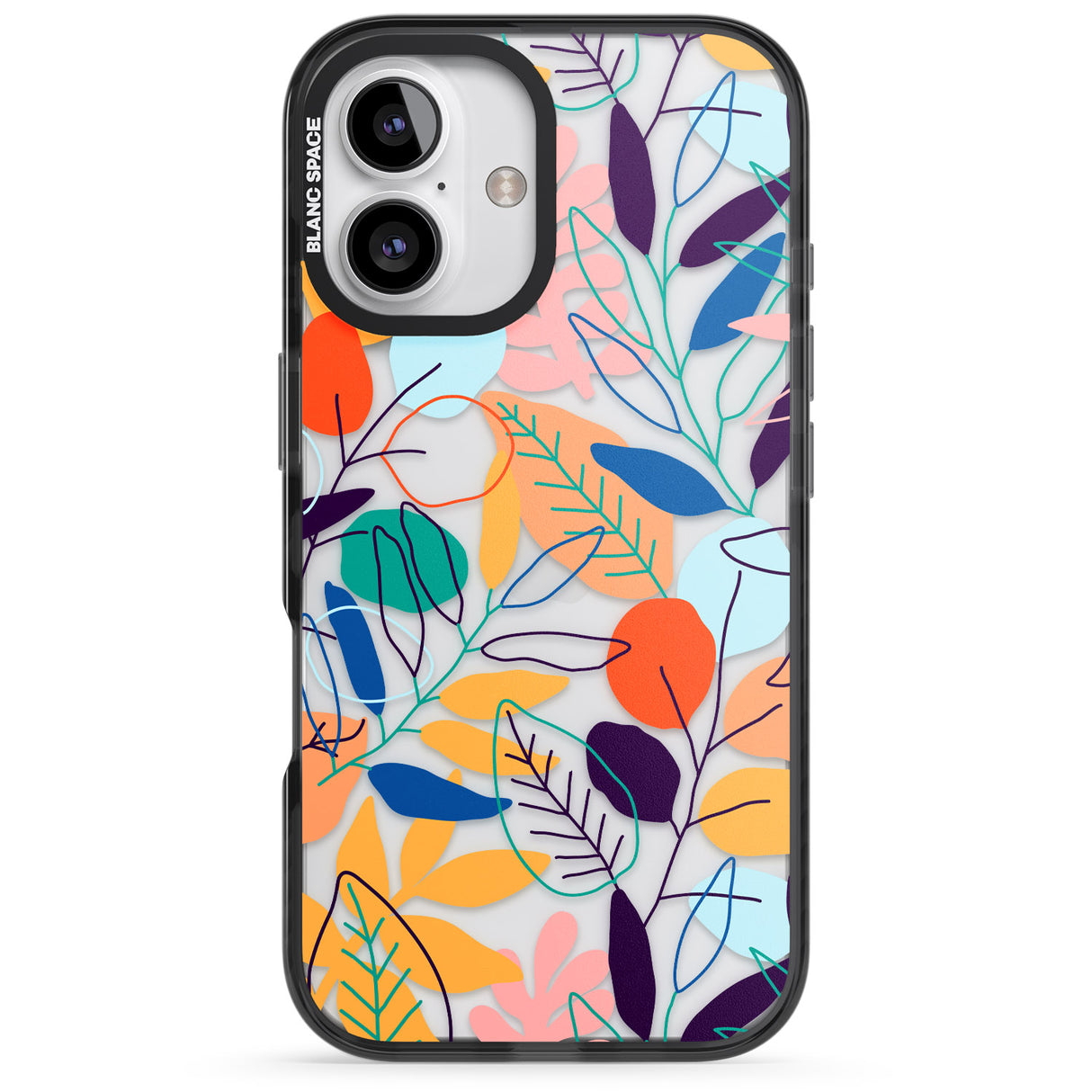 iPhone 16 Pro Max Abstract Line Drawn Leaves Black Impact Phone Case