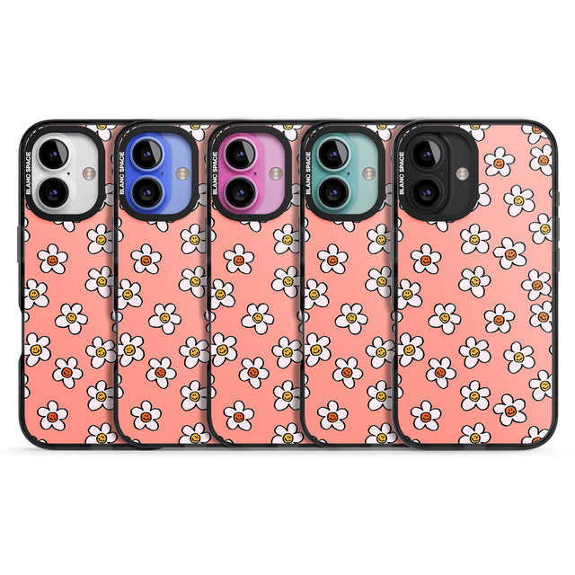 iPhone 16 Pro Max Peachy Daisy Smiles Black Impact Phone Case