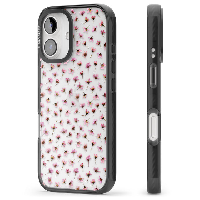 iPhone 16 Pro Max Small Pink Blossoms Transparent Design Black Impact Phone Case