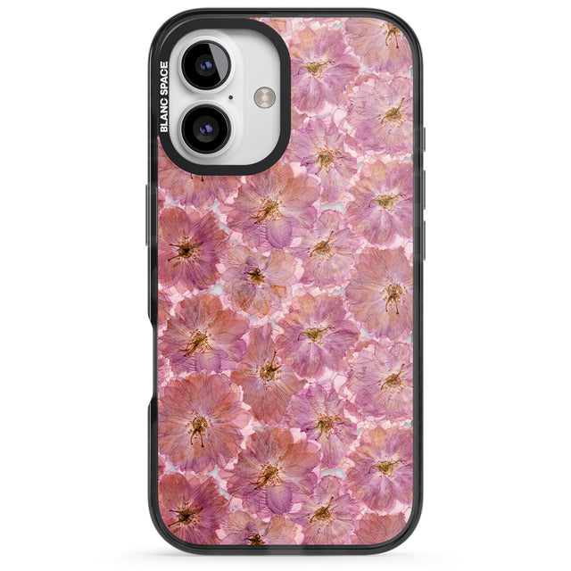 iPhone 16 Pro Max Large Pink Flowers Transparent Design Black Impact Phone Case