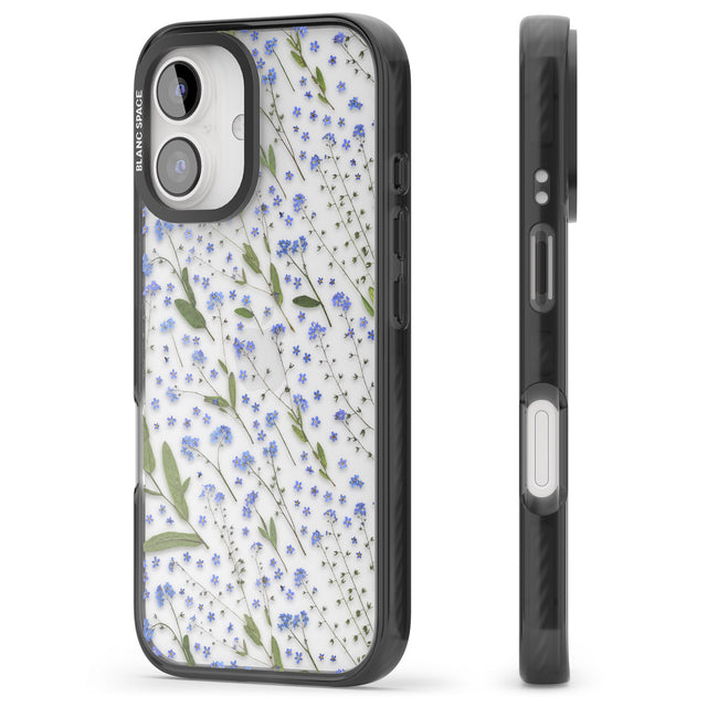 iPhone 16 Pro Max Blue Wild Flower Design Black Impact Phone Case