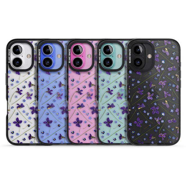 iPhone 16 Pro Max Violet & Blue Floral Pattern Design Black Impact Phone Case