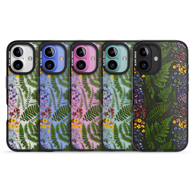 iPhone 16 Pro Max Busy Floral and Fern Design Black Impact Phone Case