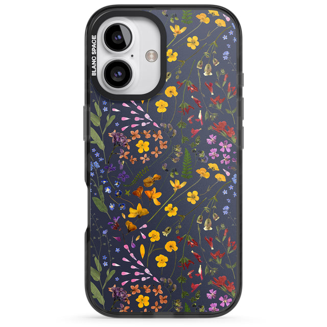 iPhone 16 Pro Max Wildflower & Leaves Cluster Design - Navy Black Impact Phone Case