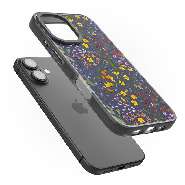 iPhone 16 Pro Max Wildflower & Leaves Cluster Design - Navy Black Impact Phone Case