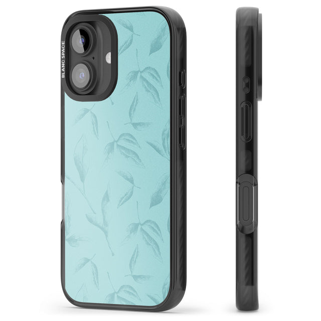 iPhone 16 Pro Max Blue Leaves Vintage Botanical Black Impact Phone Case