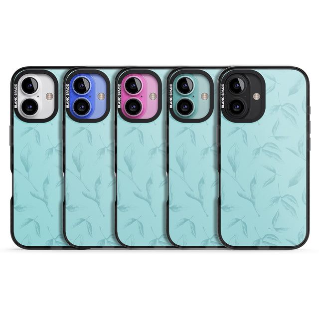 iPhone 16 Pro Max Blue Leaves Vintage Botanical Black Impact Phone Case