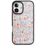 iPhone 16 Pro Max Red Fruits Transparent Floral Black Impact Phone Case