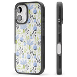 iPhone 16 Pro Max Blue Flora Transparent Floral Black Impact Phone Case