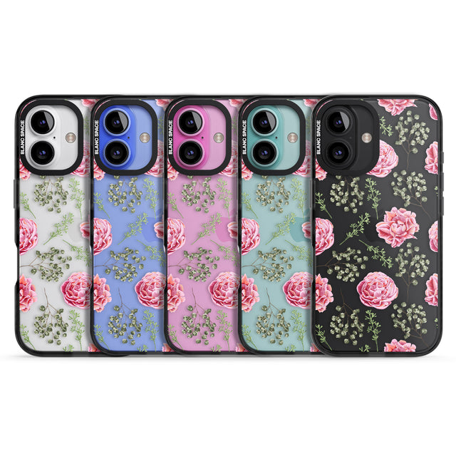 iPhone 16 Pro Max Roses & Eucalyptus Transparent Floral Black Impact Phone Case