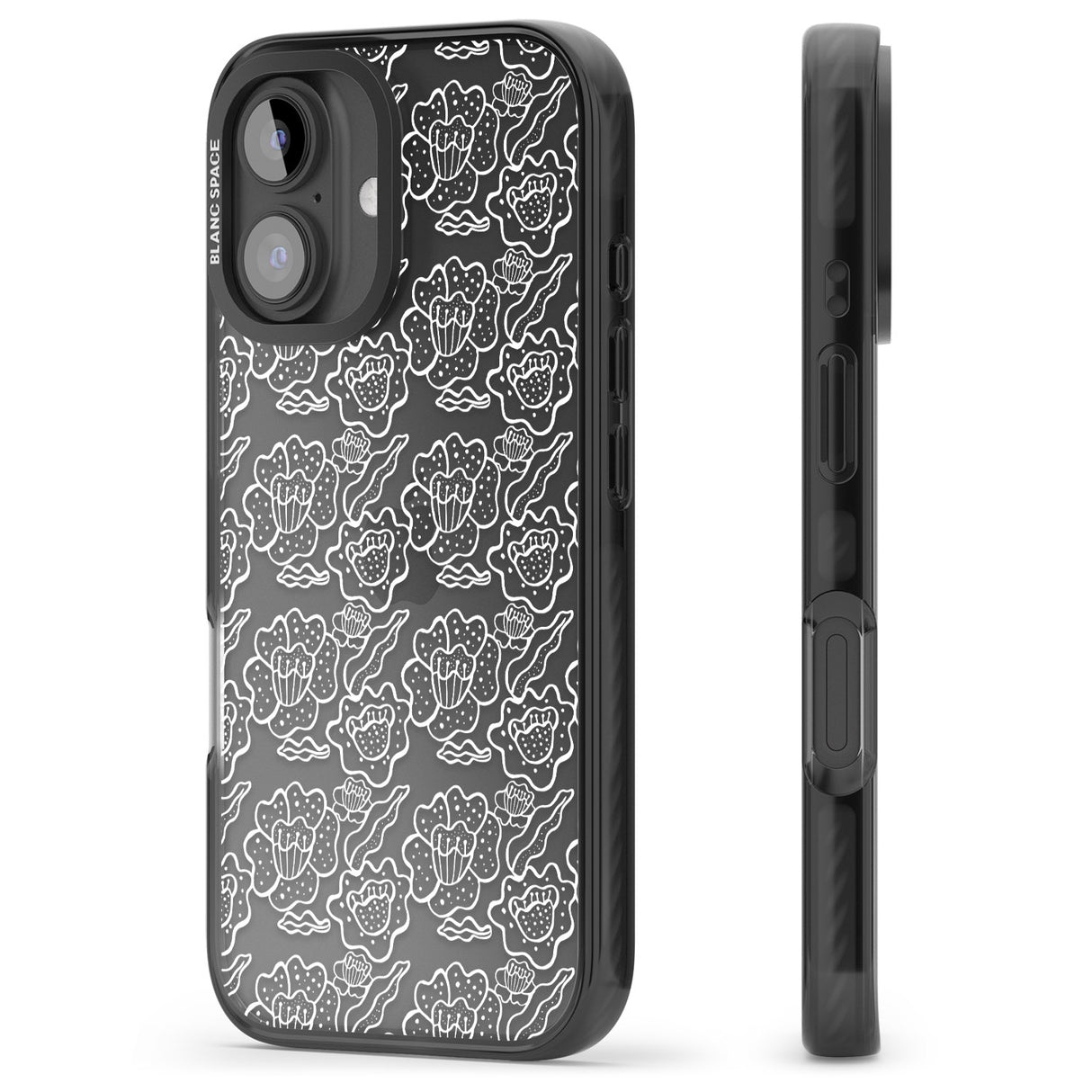 iPhone 16 Pro Max Funky Floral Patterns White on Clear Black Impact Phone Case