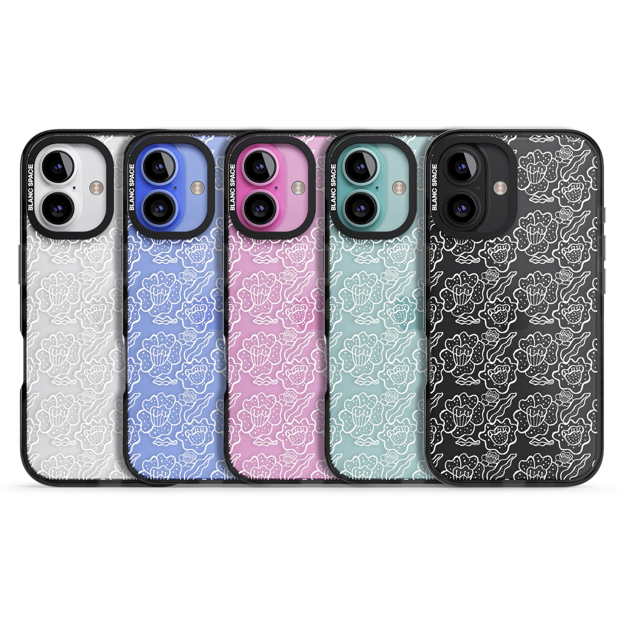 iPhone 16 Pro Max Funky Floral Patterns White on Clear Black Impact Phone Case