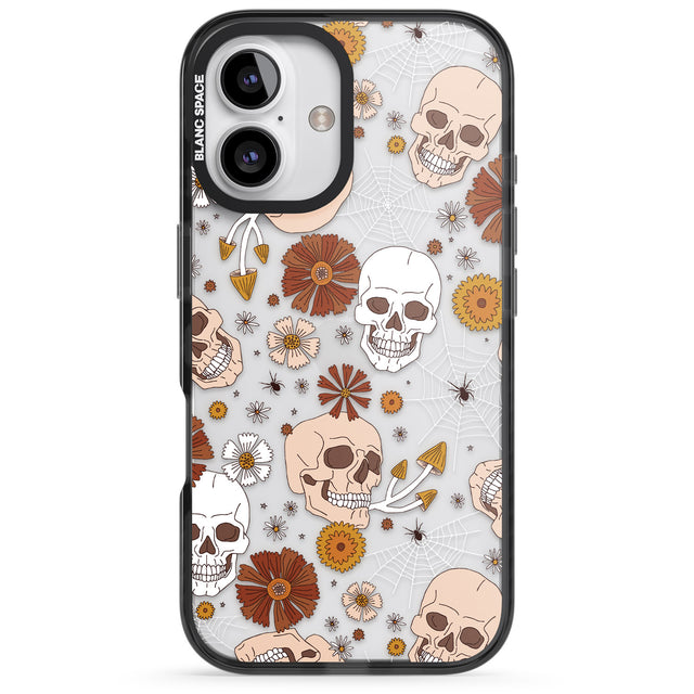 iPhone 16 Pro Max Halloween Skulls and Flowers Black Impact Phone Case