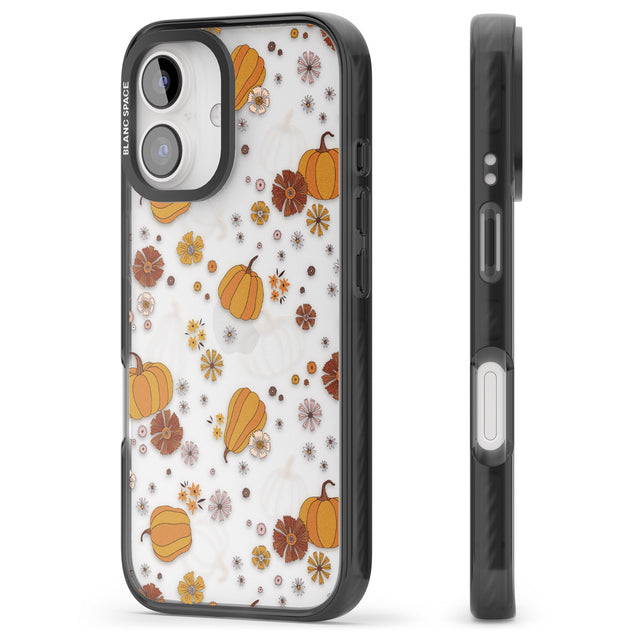 iPhone 16 Pro Max Halloween Pumpkins and Flowers Black Impact Phone Case