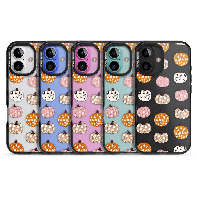 Floral Pumpkins Black Impact Phone Case for iPhone 16, iPhone 16 Plus