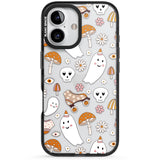 Cute Ghost and Skulls Pattern Black Impact Phone Case for iPhone 16, iPhone 16 Plus