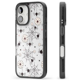 Spiders and Flowers Pattern Black Impact Phone Case for iPhone 16, iPhone 16 Plus