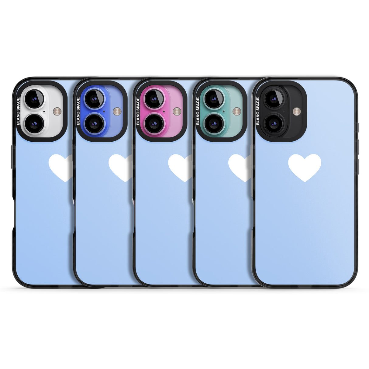 iPhone 16 Pro Max Single Heart Design: White & Baby Blue Black Impact Phone Case