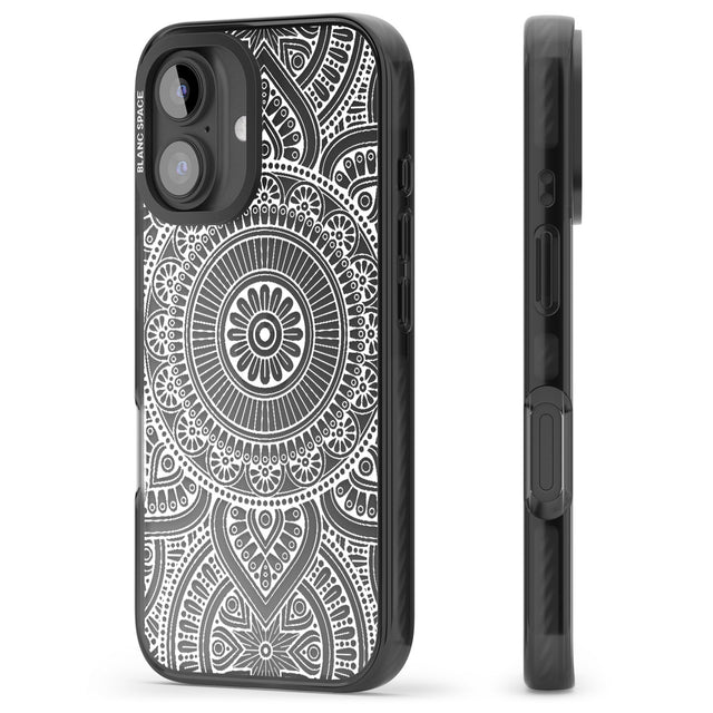 iPhone 16 Pro Max White Henna Flower Wheel Black Impact Phone Case