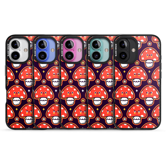 iPhone 16 Pro Max Mushroom Kawaii Pattern Black Impact Phone Case