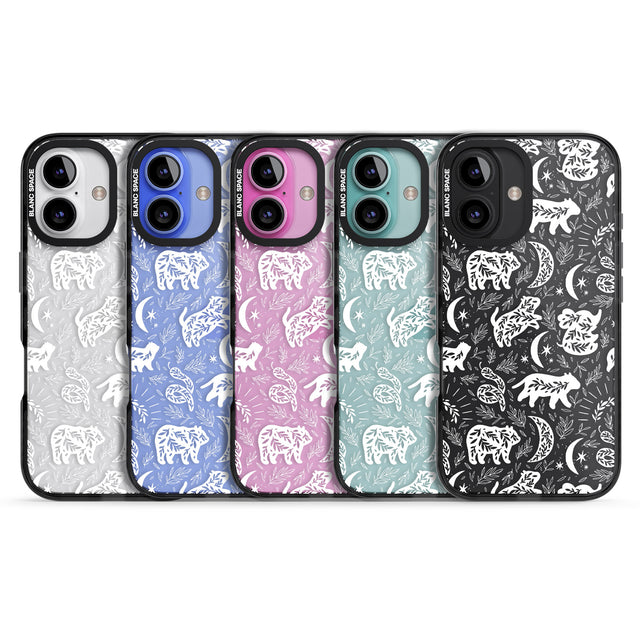 iPhone 16 Pro Max Forest Animal Silhouettes: White/Clear Black Impact Phone Case