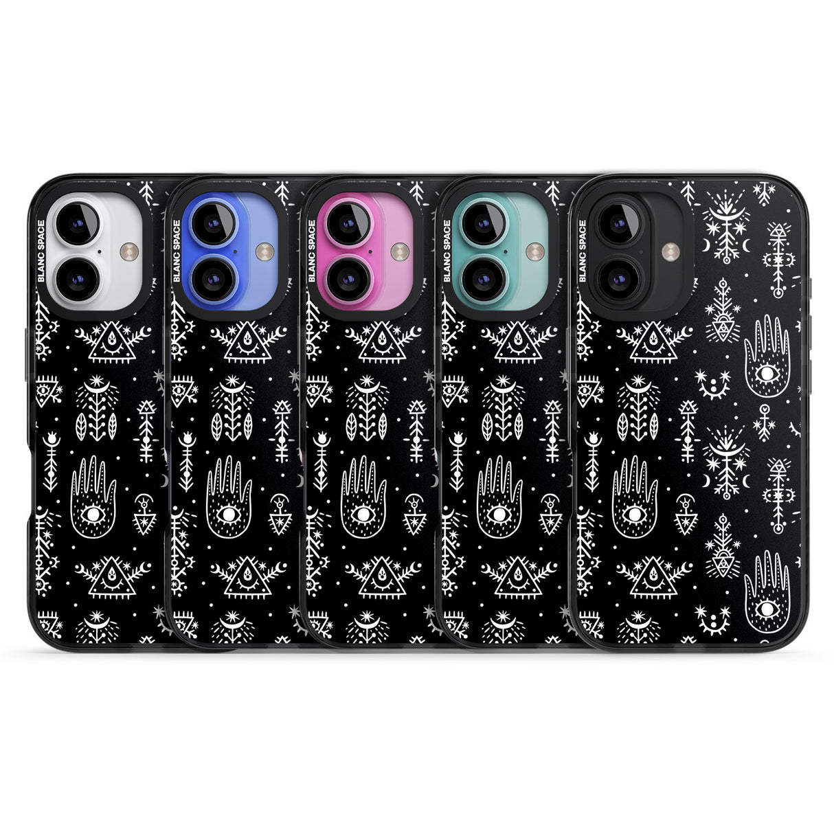 iPhone 16 Pro Max Tribal Palms - White on Black Black Impact Phone Case