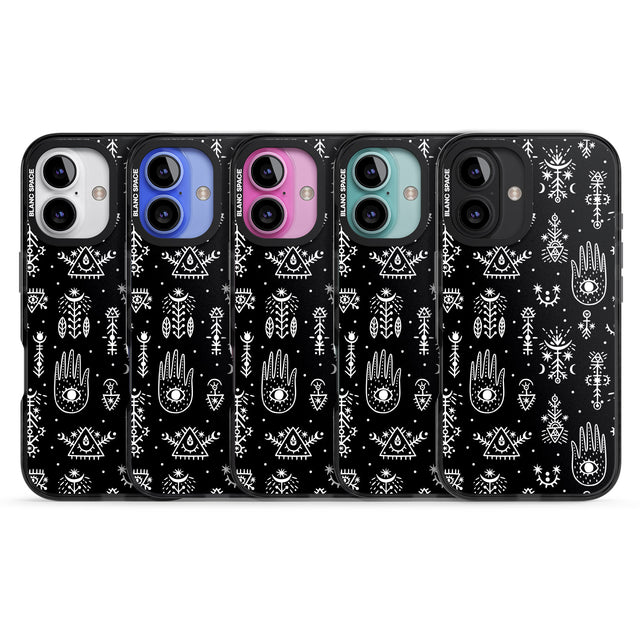 iPhone 16 Pro Max Tribal Palms - White on Black Black Impact Phone Case