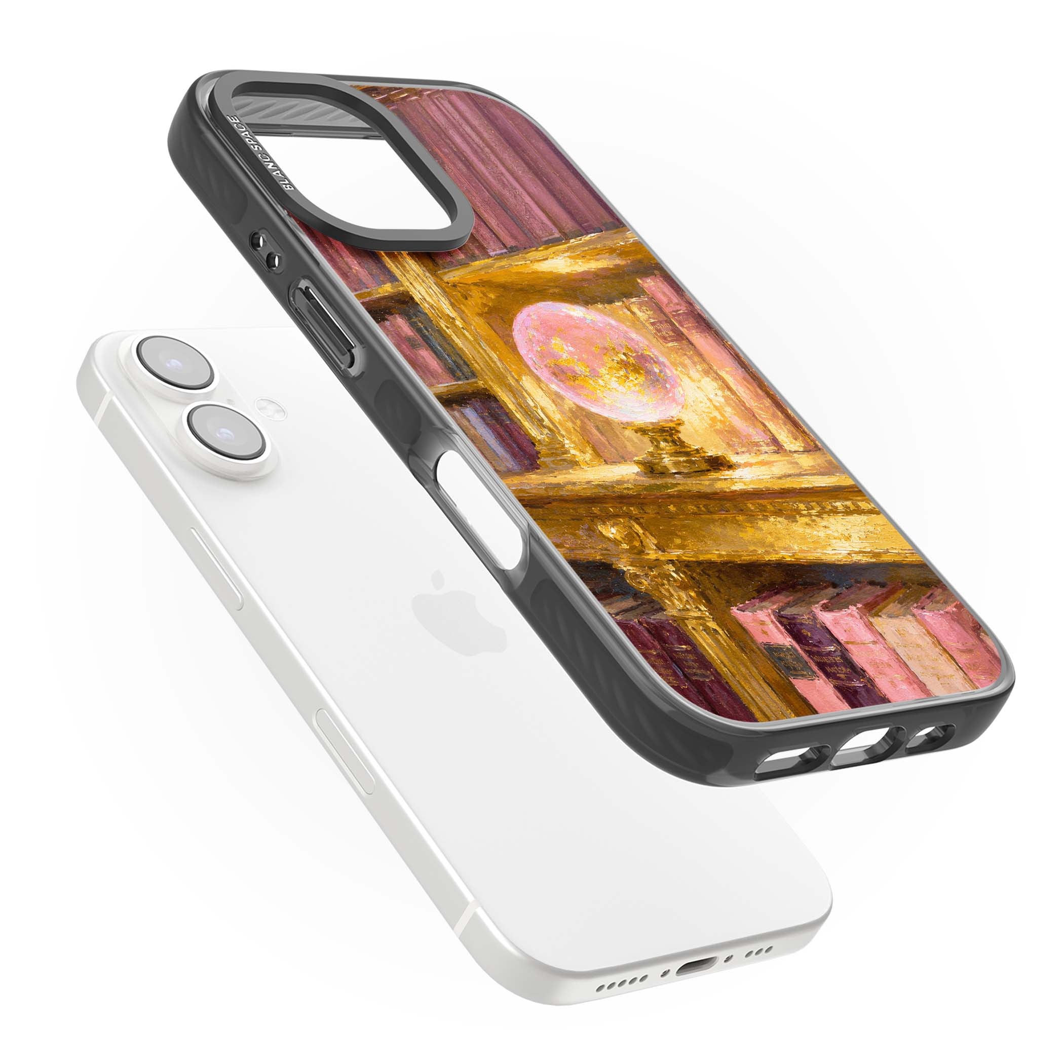 Gilded Library dark academia iPhone case featuring an oil painted crystal ball on a gilded library shelf with vintage | Black Impact case for iPhone 16, iPhone 16 Plus