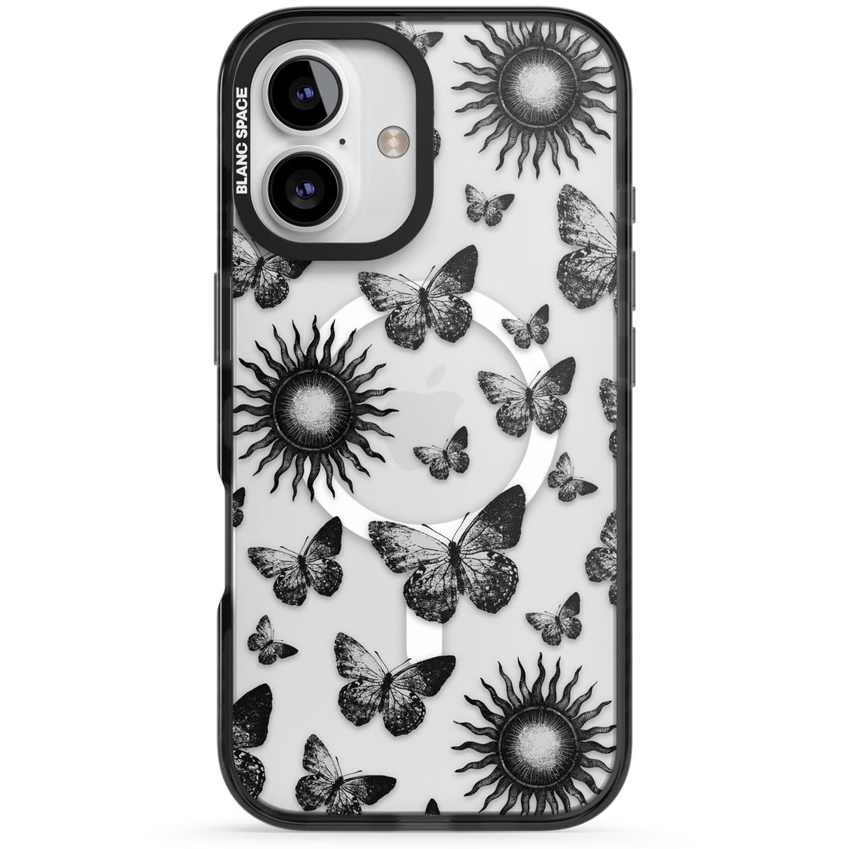 Butterflies & Suns Black Impact Magsafe Phone Case for iPhone 16, iPhone 16 Plus