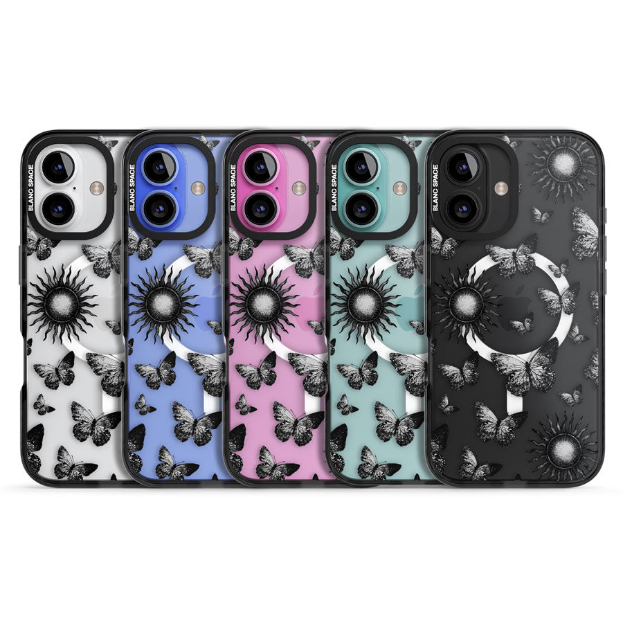 Butterflies & Suns Black Impact Magsafe Phone Case for iPhone 16, iPhone 16 Plus