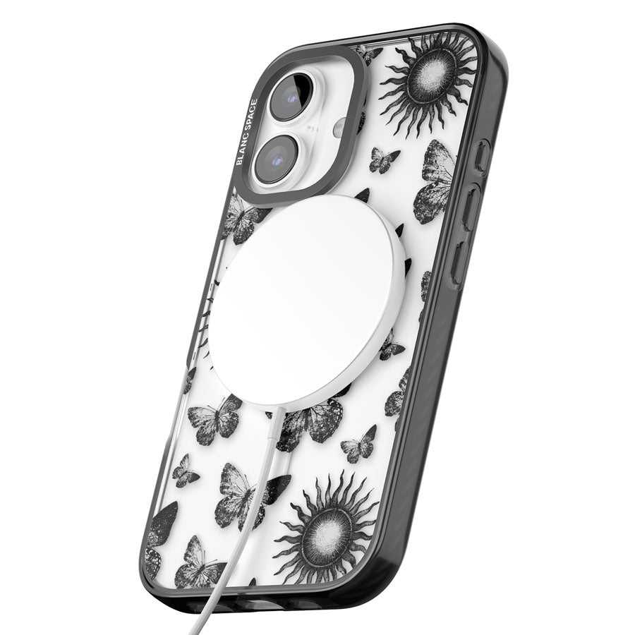 Butterflies & Suns Black Impact Magsafe Phone Case for iPhone 16, iPhone 16 Plus