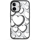 Hand-Drawn Hearts Black Impact Magsafe Phone Case for iPhone 16, iPhone 16 Plus