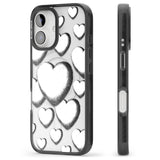 Hand-Drawn Hearts Black Impact Magsafe Phone Case for iPhone 16, iPhone 16 Plus