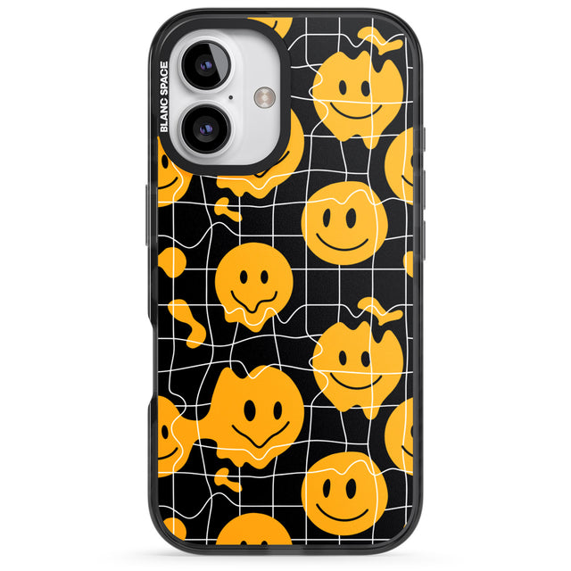 iPhone 16 Pro Max Acid Face Grid Pattern Black Impact Phone Case