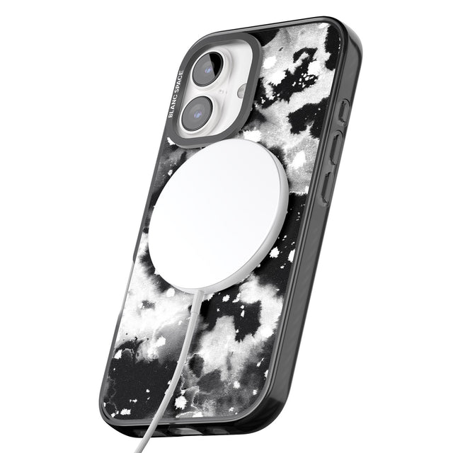 iPhone 16 Pro Max Black & White Acid Wash Tie-Dye Pattern Black Impact Phone Case