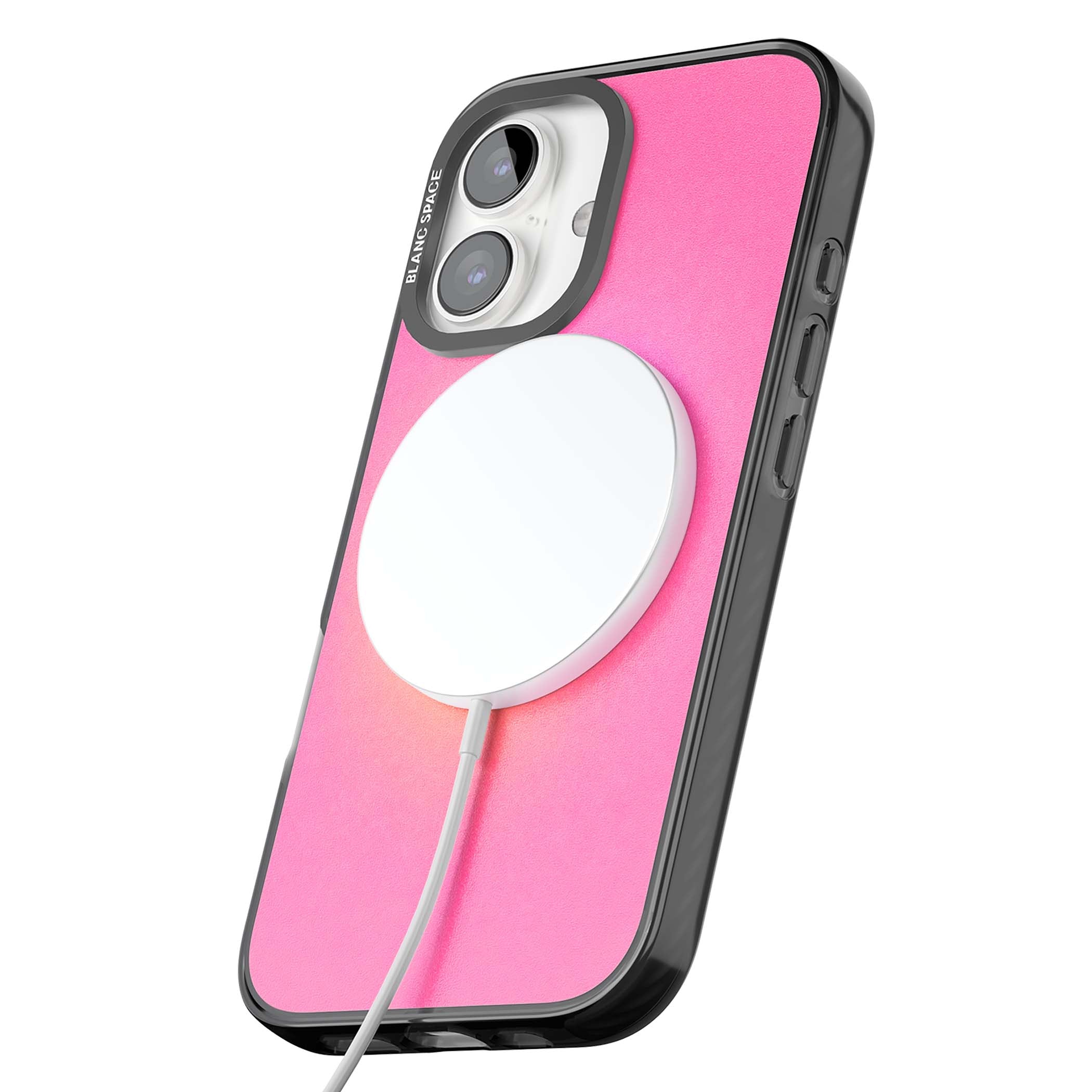 Peace Over Perfection quote iPhone case featuring a dreamy pink aura gradient and delicate white affirmation text | Black Impact Magsafe case for iPhone 16, iPhone 16 Plus