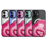 iPhone 16 Pro Max Bright Pink Gemstone Crystal Clear Design Black Impact Phone Case