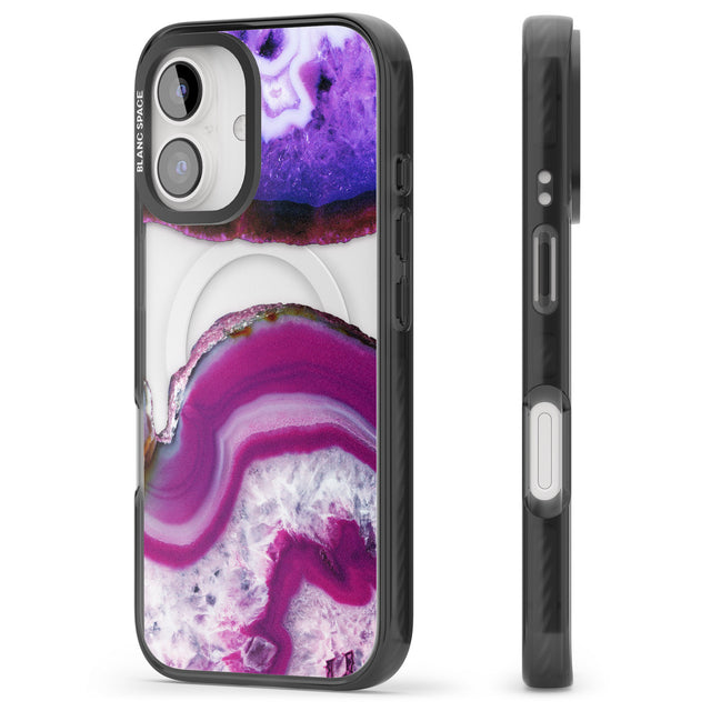 iPhone 16 Pro Max Purple & White Gemstone Crystal Clear Design Black Impact Phone Case