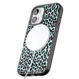 iPhone 16 Pro Max Light Pink on Blue Leopard Print Pattern Black Impact Phone Case