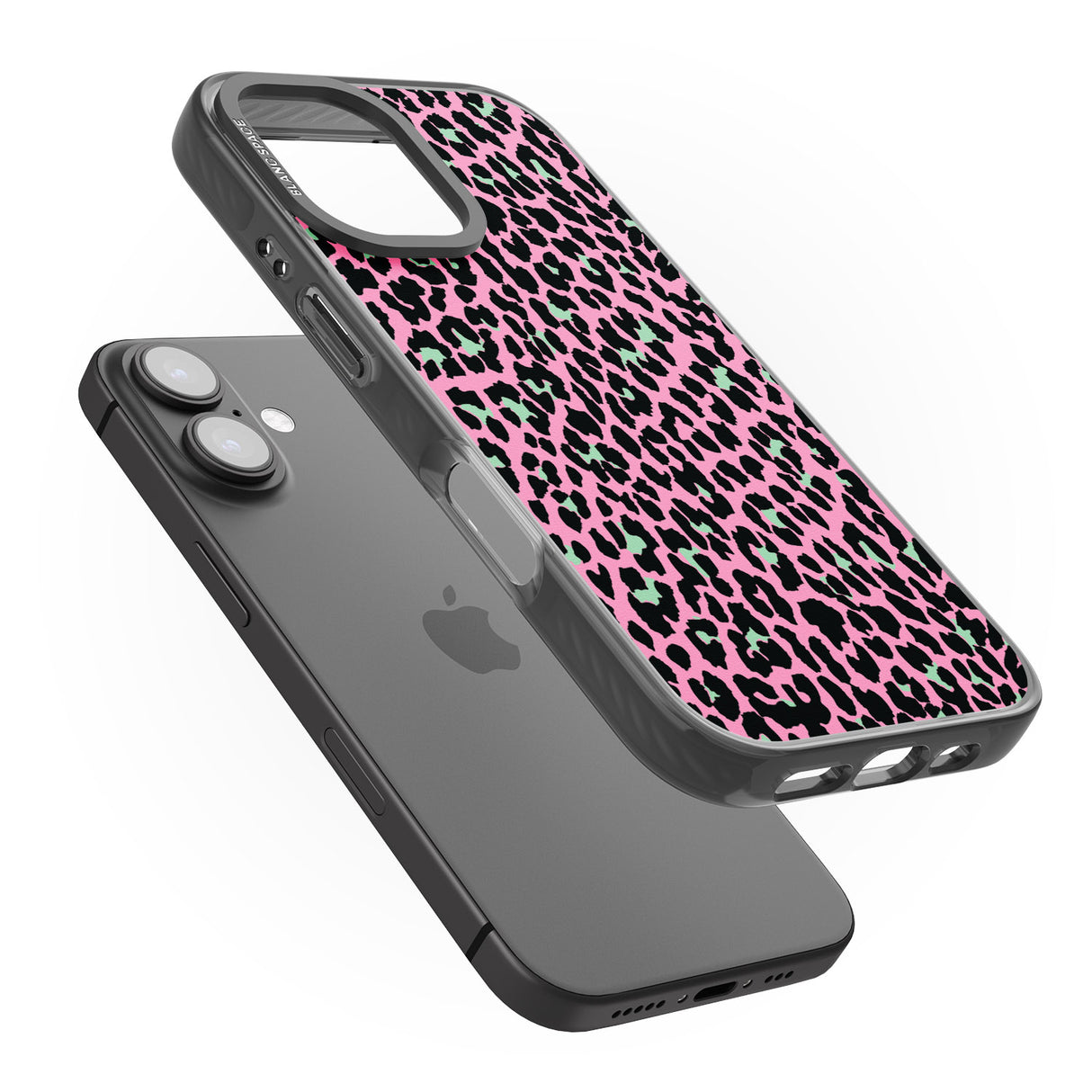 iPhone 16 Pro Max Green on Pink Leopard Print Pattern Black Impact Phone Case