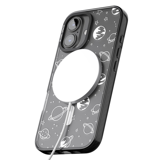 iPhone 16 Pro Max Cosmic Outer Space Design White on Clear Black Impact Phone Case