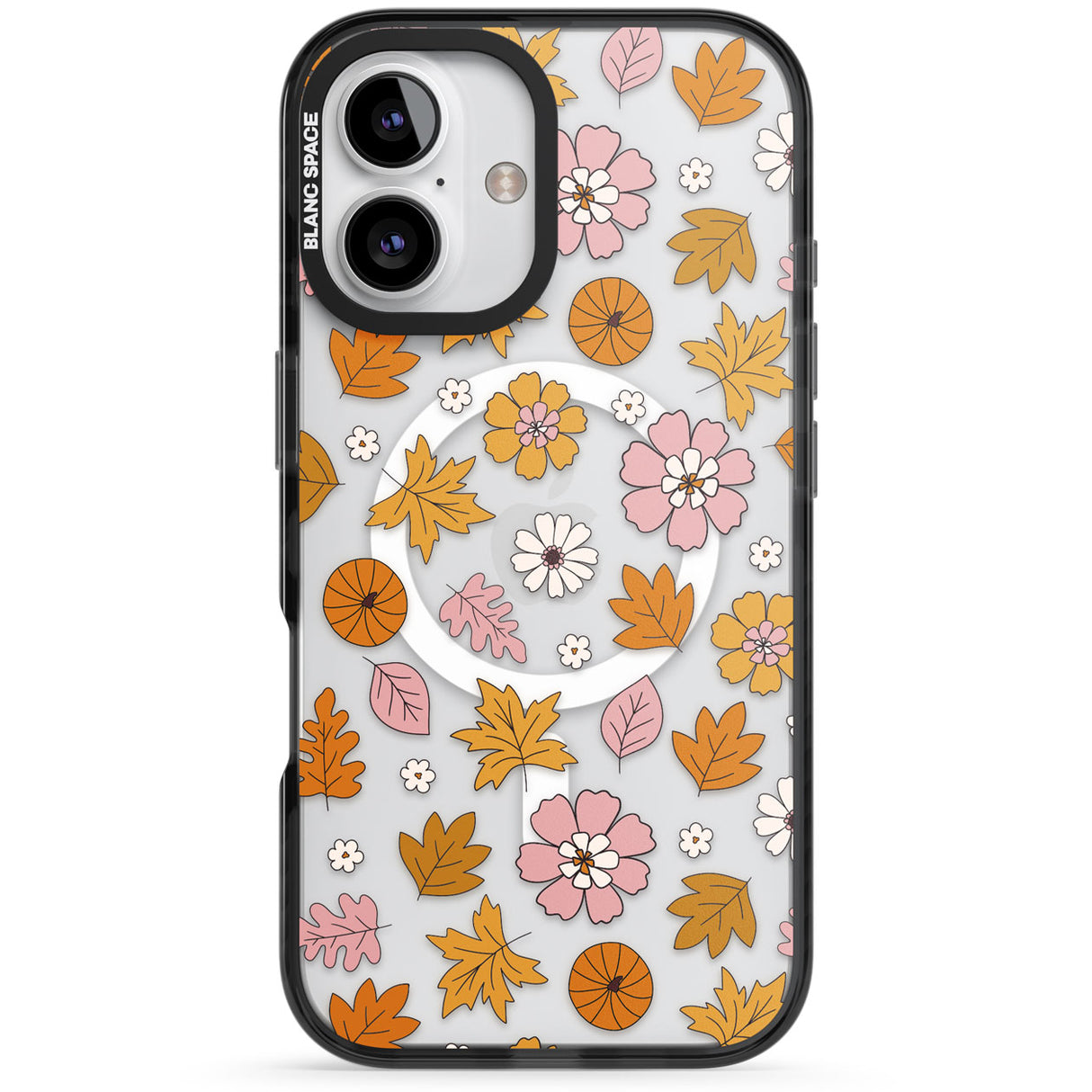 Autumn Leaves and Flowers Black Impact Magsafe Phone Case for iPhone 16, iPhone 16 Plus