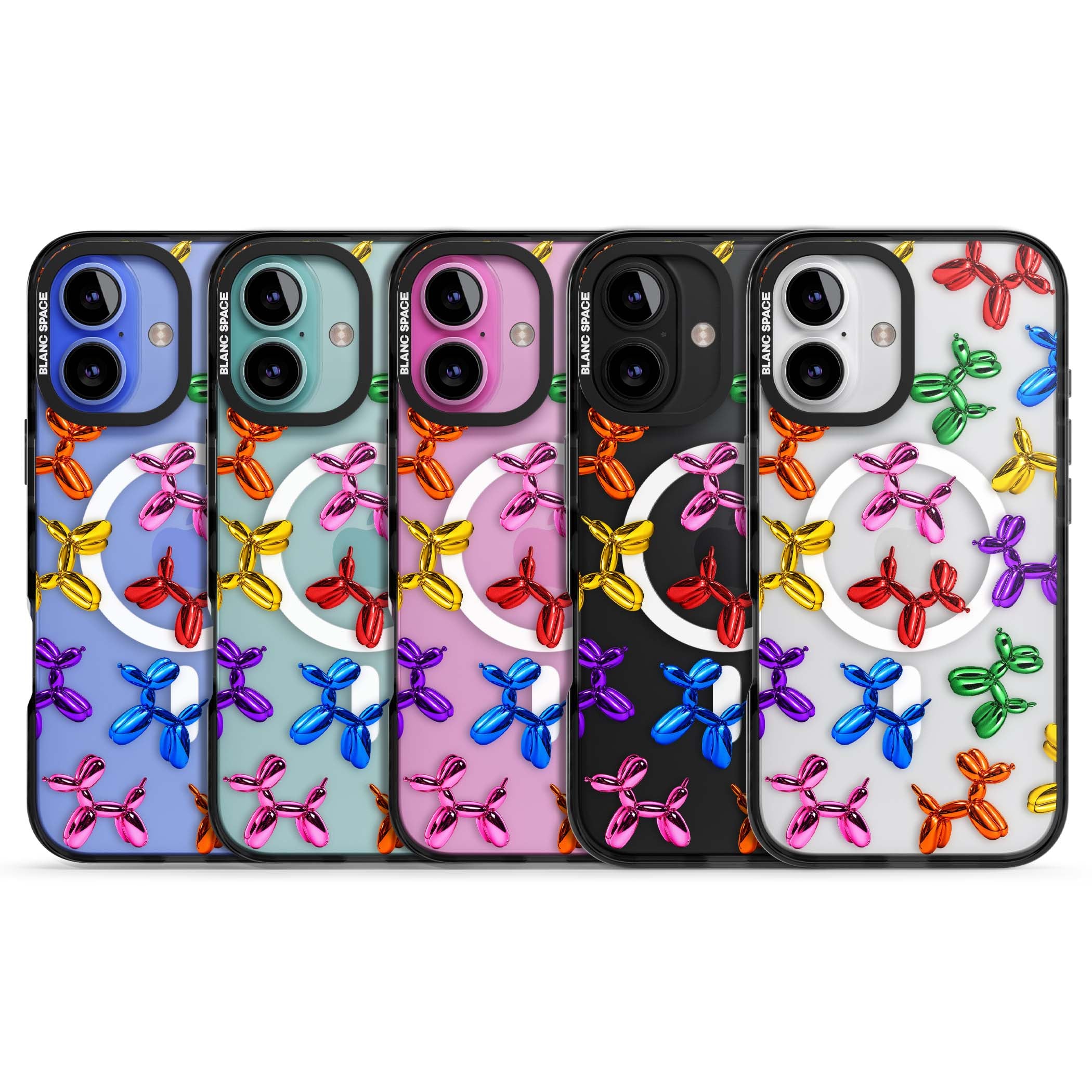 Balloon Dogs pop art iPhone case featuring rainbow chrome balloon dogs in Jeff Koons style | Black Impact Magsafe case for iPhone 16, iPhone 16 Plus