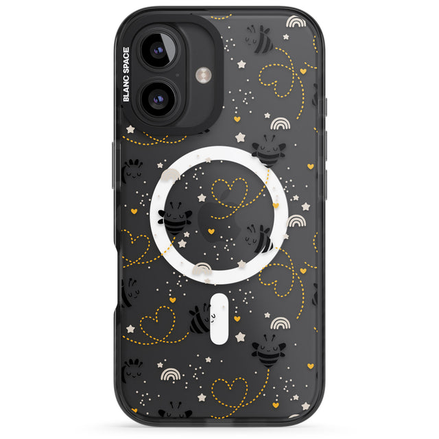 iPhone 16 Pro Max Sweet as Honey Patterns: Bees & Hearts (Clear) Black Impact Phone Case