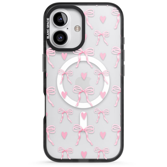 iPhone 16 Pink Bows & Hearts Clear Impact Phone Case