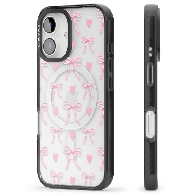 iPhone 16 Pink Bows & Hearts Clear Impact Phone Case